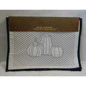 Harvest Home Set of 4 Pumpkin Placemats Fall Black White Neutral NEW
